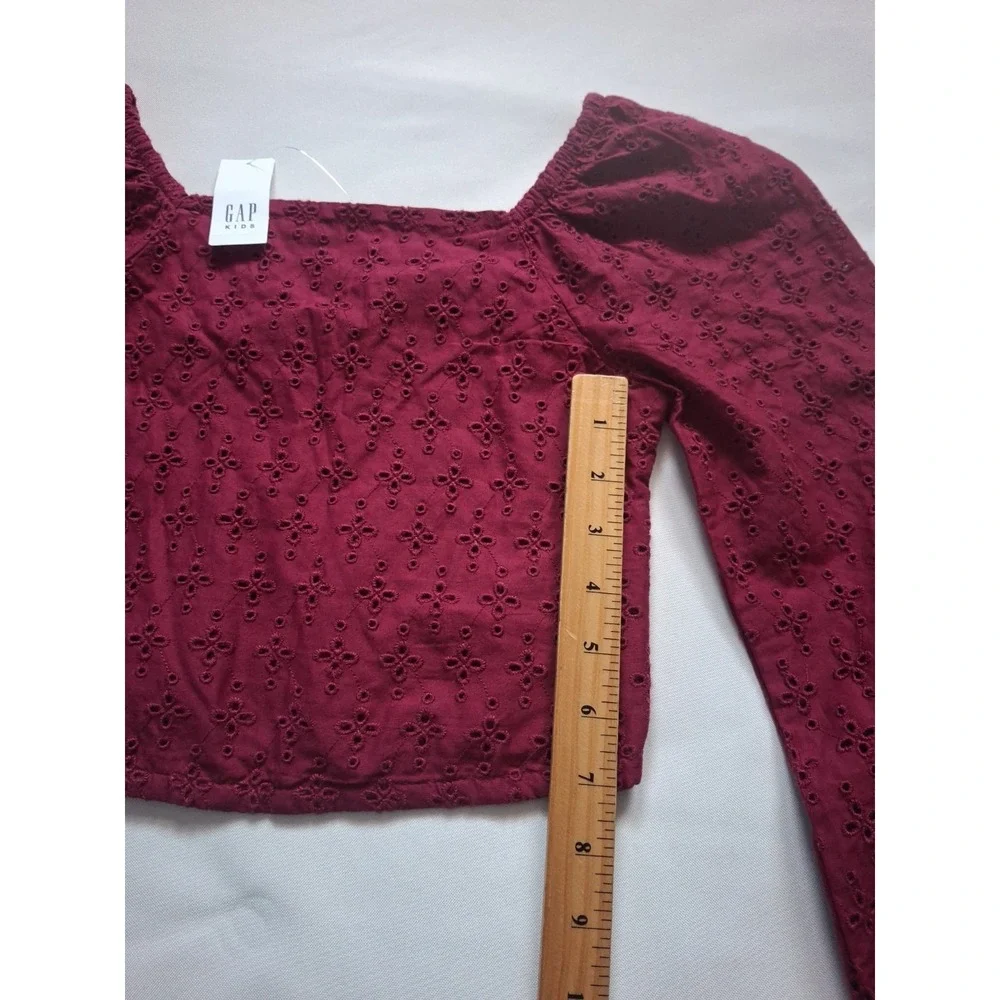 Gap‎ Kids Beet Burgundy Cropped Shirt With Puff Sleeves  Girls Medium